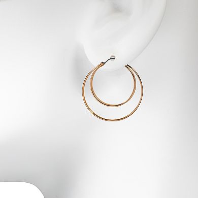 LC Lauren Conrad Gold Tone Double Row Nickel Free Hoop Earrings