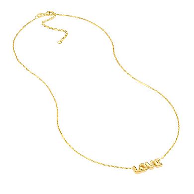 14k Gold Puffed "Love" Adjustable Necklace