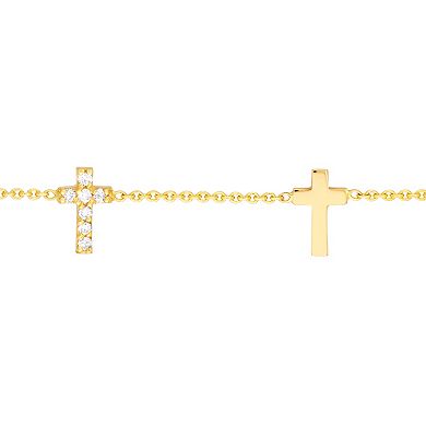 14k Gold Diamond Accent Triple Cross Adjustable Bracelet