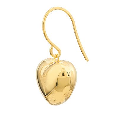14k Gold Puffed Heart Drop Earrings