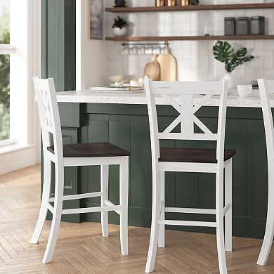 Merrick Lane Imelda Set of Two Solid Wood Modern Farmhouse Dining Stool