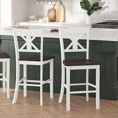 Merrick Lane Imelda Set of Two Solid Wood Modern Farmhouse Dining Stool