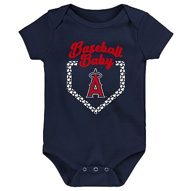 Infant Red/Navy/Pink Los Angeles Angels Baseball Baby 3-Pack Bodysuit Set