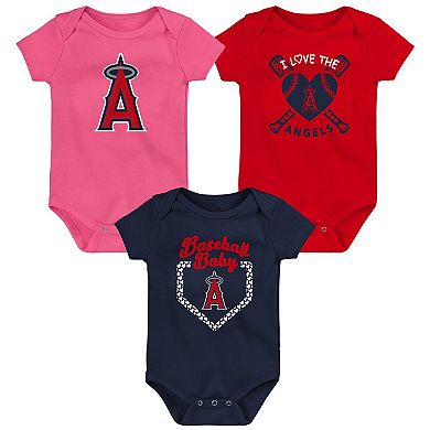 Infant Red/Navy/Pink Los Angeles Angels Baseball Baby 3-Pack Bodysuit Set