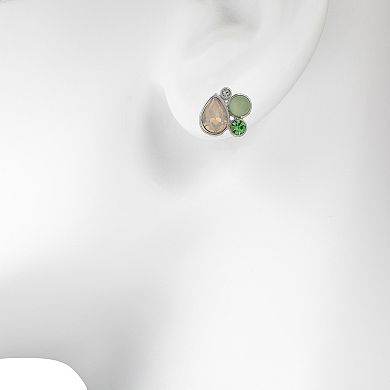 LC Lauren Conrad Silver Tone Green Crystal Cluster Nickel Free Stud Earrings