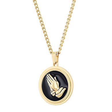 Men's Steel Nation Stainless Steel Two-Tone Praying Hands Medallion Pendant Necklace