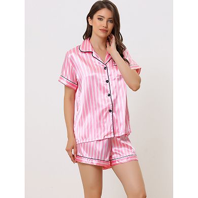 Womens 2pcs Pajama Set Button Down Shirt And Pants Contrast Sleepwear