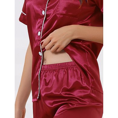 Womens Sleepwear Buton Down With Pants Nightwear Lounge 2pcs Pajama Set