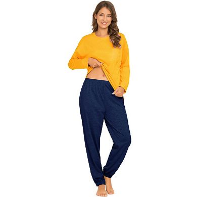 Women's Sleepwear Lounge Solid Nightwear with Pants Soft Long Sleeve Pajama Set