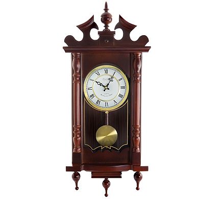 Bedford Clock Collection Classic 31 Inch Chiming Pendulum Wall Clock in Cherry Oak Finish