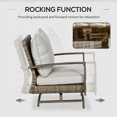 Outsunny 4 PCS Patio Furniture Set w/ Rattan Rocking Chair Table Light Gray