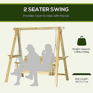 Outsunny 2-Seat Patio Swing Chair, Porch Swing with Stand and Side Tables