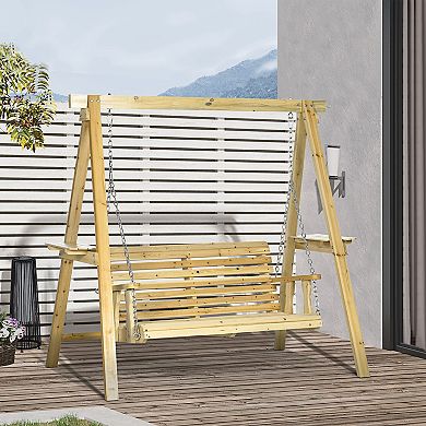 Outsunny 2-Seat Patio Swing Chair, Porch Swing with Stand and Side Tables