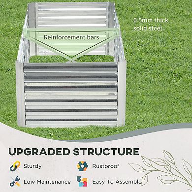 Outsunny Raised Garden Bed Metal Planter Box With Reinforced Rods, Silver