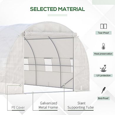 Outsunny Walk-In Tunnel Greenhouse with 8 Windows & Roll Up Door, White
