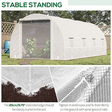 Outsunny Walk-In Tunnel Greenhouse with 8 Windows & Roll Up Door, White