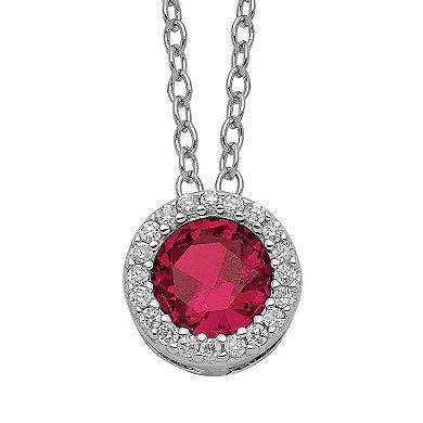 Sophie Miller Sterling Silver Lab-Created Ruby & Cubic Zirconia Necklace