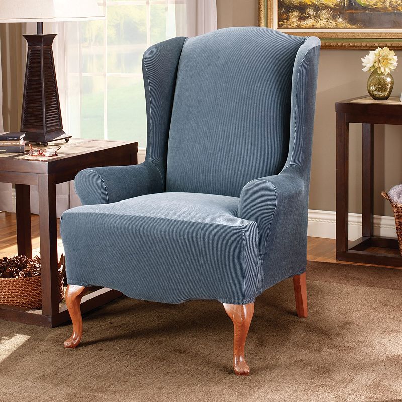 SURE FIT STRIPED WINGBACK CHAIR SLIPCOVER
