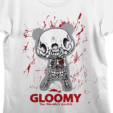 Juniors' Gloomy Bear The Naughty Grizzly Skeleton Graphic Tee