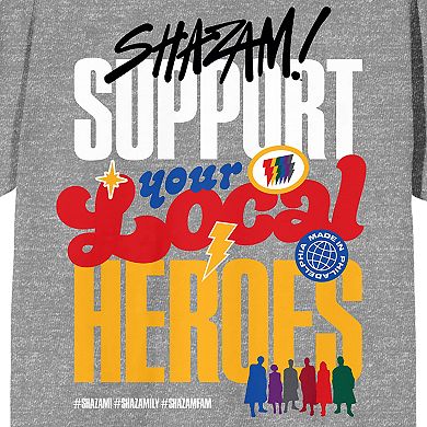 Juniors' DC Comics Shazam Fury Of The Gods "Support Your Local Heroes" Graphic Tee