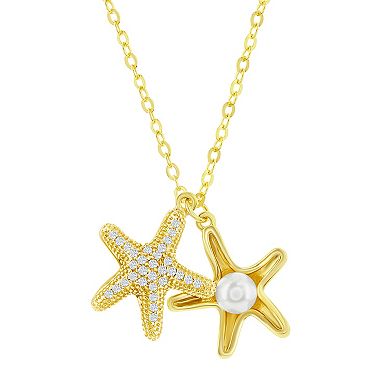 Argento Bella Sterling Silver Starfish with Cultured Freshwater Pearls & Cubic Zirconia Necklace