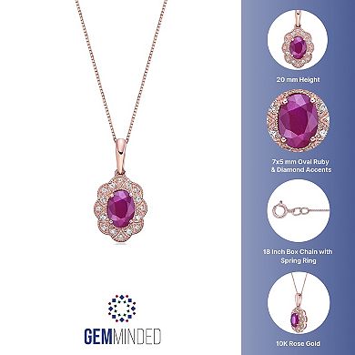 Gemminded 10k Rose Gold, Ruby & Diamond Accent Pendant Necklace