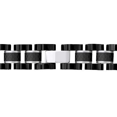 Men's Two-Tone Stainless Steel & Carbon Fiber Cubic Zirconia Bracelet