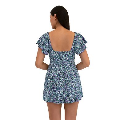 Women's A Shore Fit Swish Thigh Solutions Mock Surplice Sleeve Swimdress