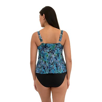 Women's A Shore Fit Beyond Eden Mesh Tummy Solutions V Neck Handkerchief Swim Top