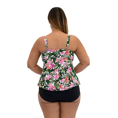 Plus Size A Shore Fit Lillies D & E Cup Solutions V-Hem Tankini Top