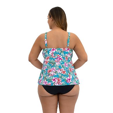 Plus Size A Shore Fit Lillies Tummy Solutions Waterfall Swim Top