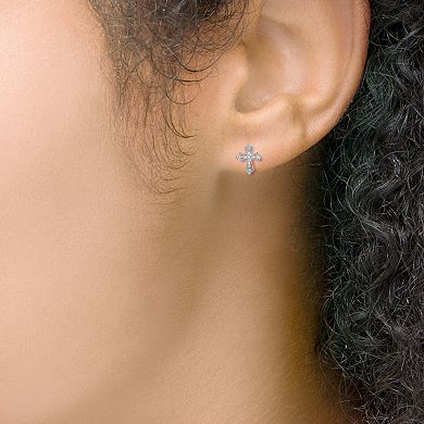 10k White Gold 1/10 Carat T.W. Diamond Cross Stud Earrings