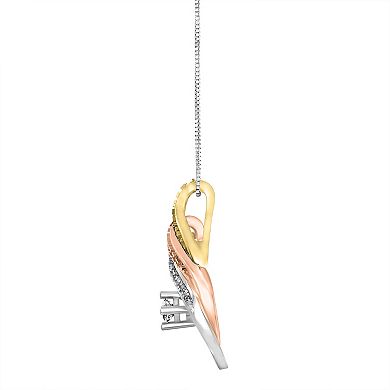 1/4 Carat T.W. Diamond 10k 3-Tone Gold Pendant Necklace
