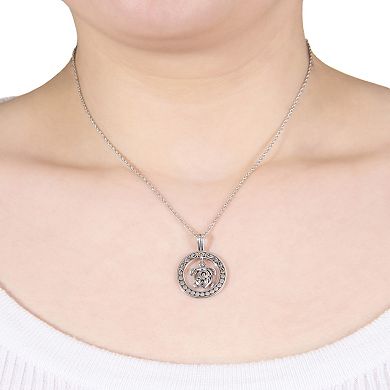 Athra NJ Inc Sterling Silver Round Turtle Drop Pendant Necklace