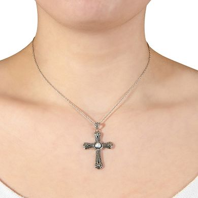 Athra NJ Inc Sterling Silver Mother-Of-Pearl Textured Cross Pendant Necklace