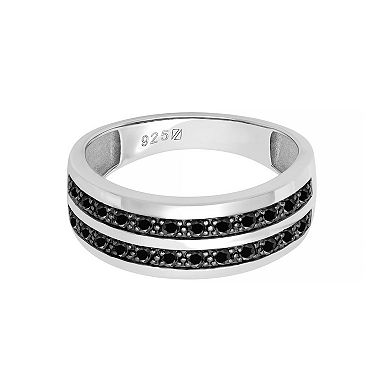 Men's AXL Sterling Silver Double-Row Black Sapphire Ring