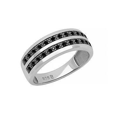 Men's AXL Sterling Silver Double-Row Black Sapphire Ring