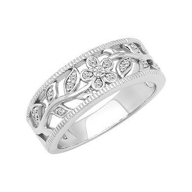 Love Always Sterling Silver 1/10 Carat T.W. Diamond Floral Anniversary Band
