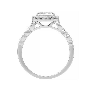 Love Always Sterling Silver 1/4 Carat T.W. Diamond Cushion Halo Ring