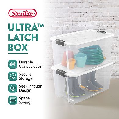 Sterilite 70 Qt Clear Plastic Stackable Storage Bin with Latching Lid, (4 Pack)