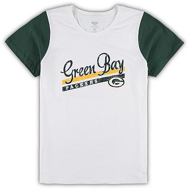 Women's Concepts Sport White/Green Green Bay Packers Plus Size Downfield T-Shirt & Shorts Sleep Set