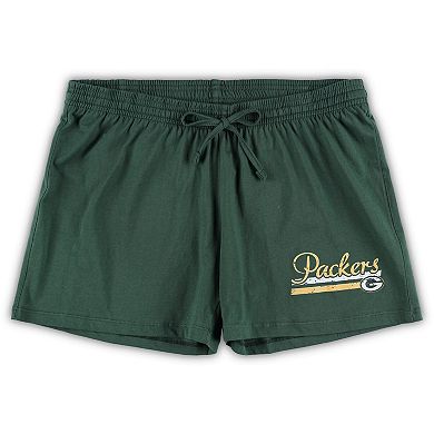 Women's Concepts Sport White/Green Green Bay Packers Plus Size Downfield T-Shirt & Shorts Sleep Set