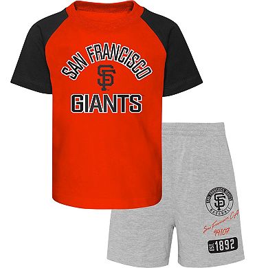 Preschool San Francisco Giants Orange/Heather Gray Groundout Baller Raglan T-Shirt & Shorts Set