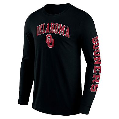 Men's Fanatics Branded Black Oklahoma Sooners Distressed Arch Over Logo 2.0 Long Sleeve T-Shirt