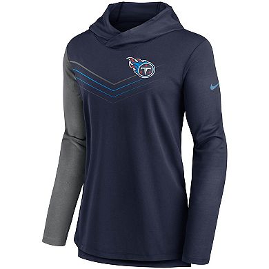 Women's Nike Navy/Heathered Charcoal Tennessee Titans Chevron Hoodie Performance Long Sleeve T-Shirt