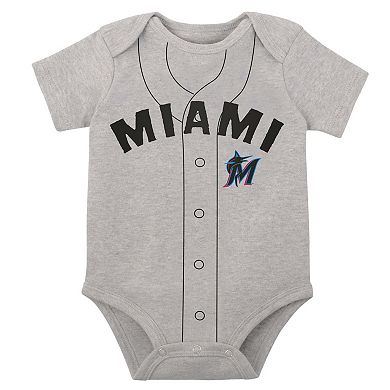 Newborn & Infant White/Heather Gray Miami Marlins Little Slugger Two-Pack Bodysuit Set