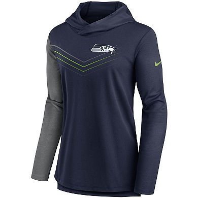 Women's Nike College Navy/Heathered Charcoal Seattle Seahawks Chevron Hoodie Performance Long Sleeve T-Shirt