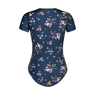 Women's CUPSHE High Neck Zipper Short Sleeve Floral One-Piece Swimsuit