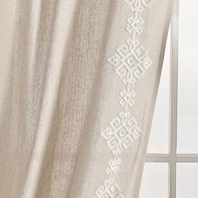 Lush Decor Luxury Modern Geo Linen Like Embroidery Border Single Window Curtain Panel