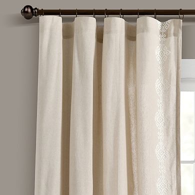 Lush Decor Luxury Modern Geo Linen Like Embroidery Border Single Window Curtain Panel